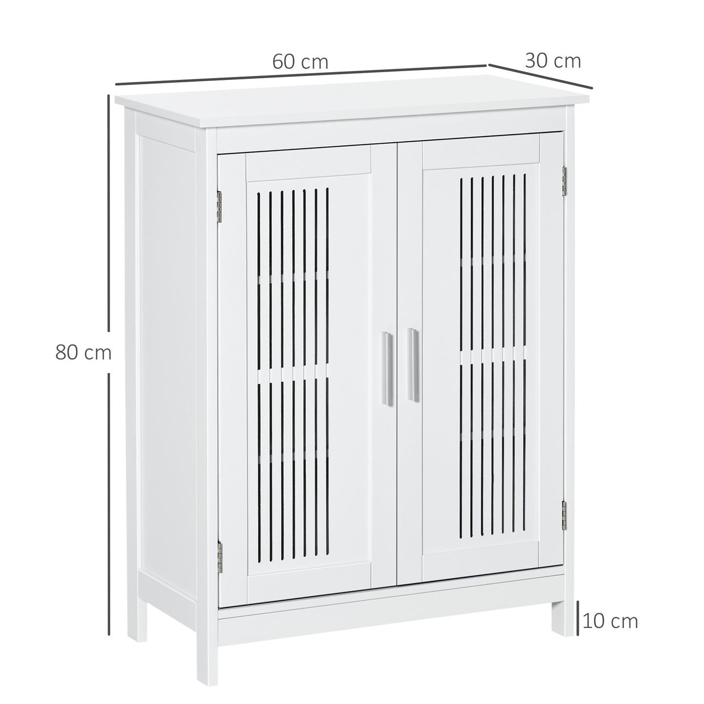 White wooden storage cabinet with slatted double doors, 60x30x80 cm, home furniture