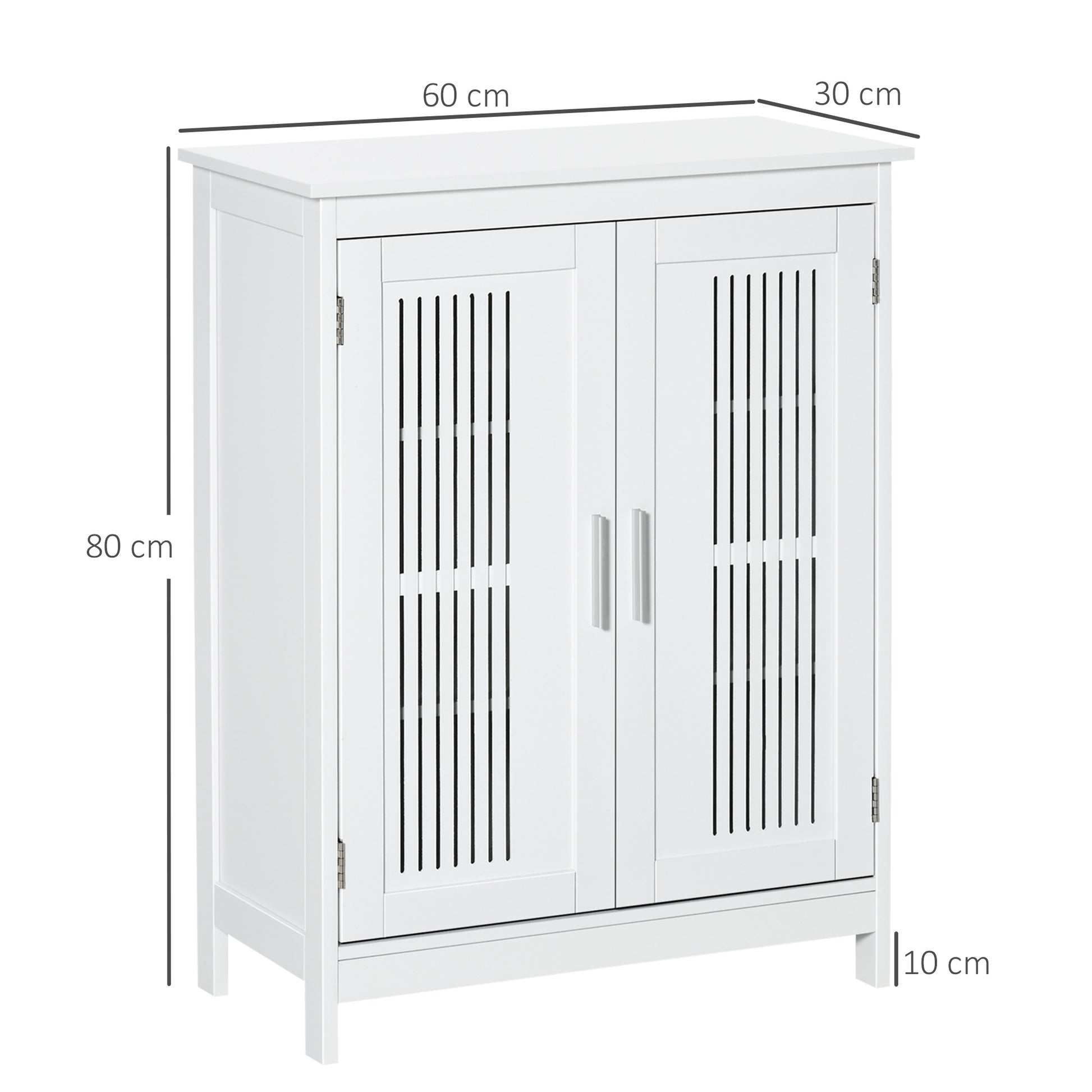 White wooden storage cabinet with slatted double doors, 60x30x80 cm, home furniture