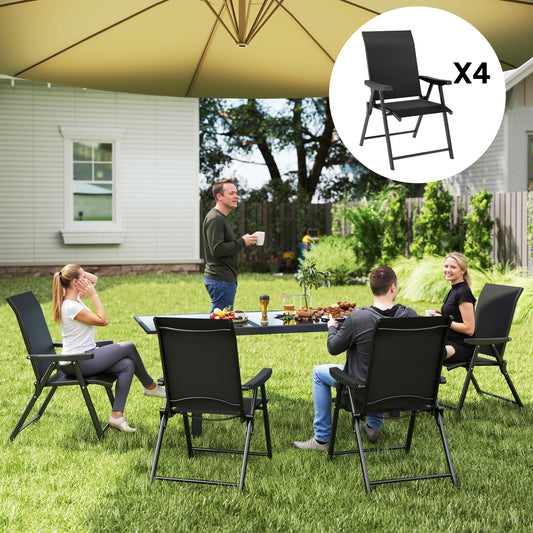 Outsunny Set Of Four Folding Outdoor Chairs Black With 63cm High Backrests And Breathable Mesh Seats