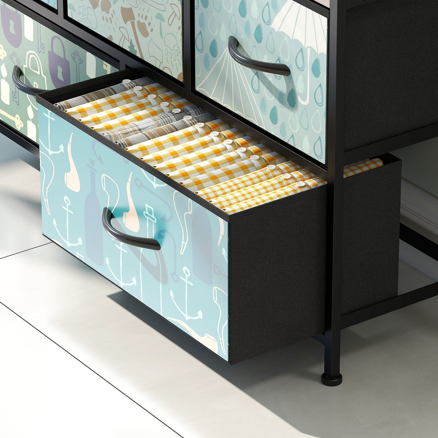 HOMCOM Five Drawer Chest Of Drawers In Blue With Removable Foldable Fabric Drawers For Bedroom Organization
