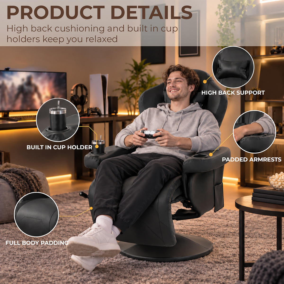 HOMCOM PU Leather Manual Recliner Chair With Adjustable Footrest