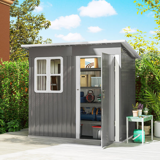 Outsunny 7 x 4 Ft Eco Friendly Galvanised Steel Garden Shed With Lock And Gloves Grey