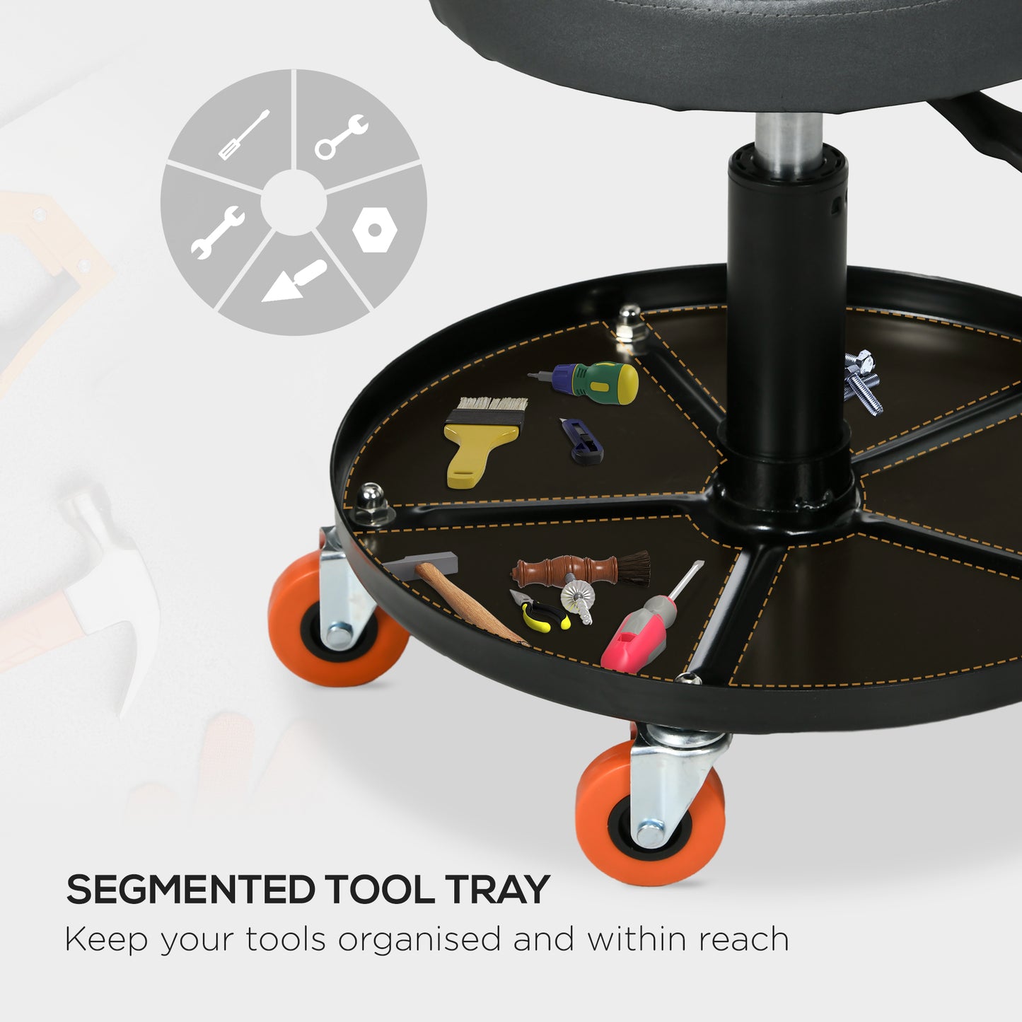 DURHAND Adjustable Pneumatic Rolling Workshop Stool with Tool Tray and Swivel Seat for Garage and Workshop Use - ALL4U RETAILER LTD