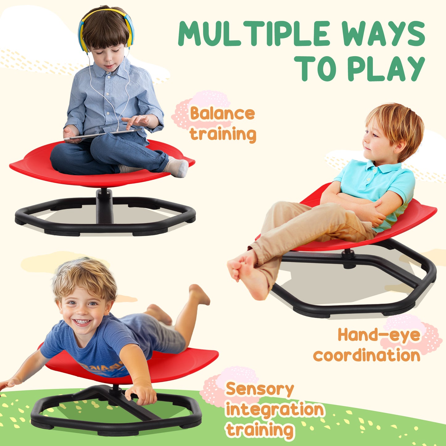 AIYAPLAY Sensory Spinning Chair For Kids Balance Coordination Non Slip Base PP Durable Toy Supports Up To 50kg