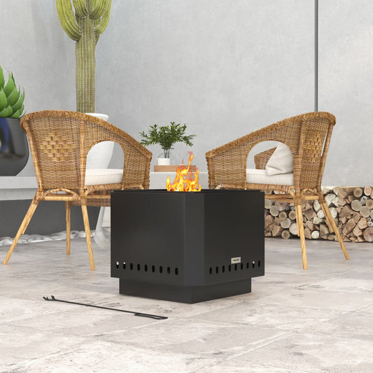 Outsunny Smokeless Fire Pit 48 Cm Portable Wood Burning Fire Pit Square Metal Bonfire Stove With Poker Black