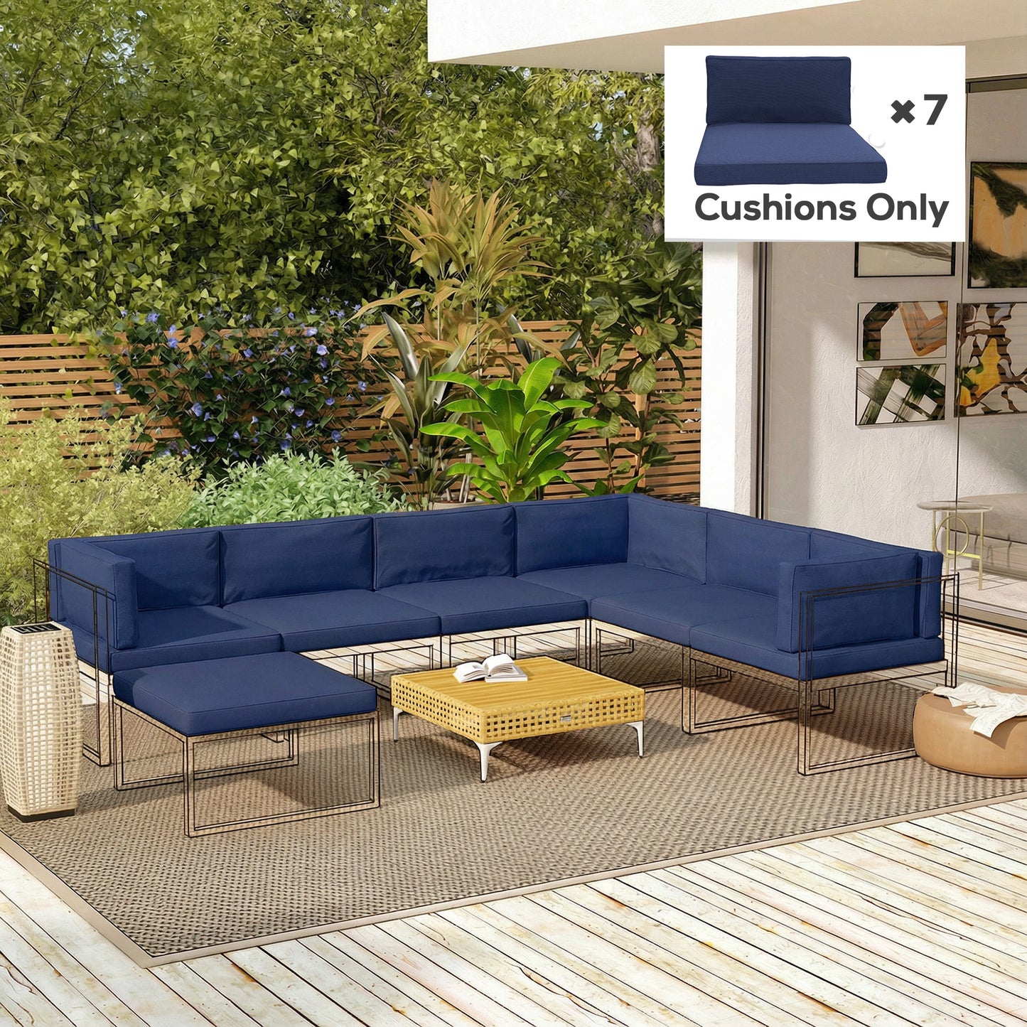 Outsunny 14 Piece Outdoor Dining Set Cushions Dark Blue Replacement Seat Cushions And Back Cushions For Rattan Sofa