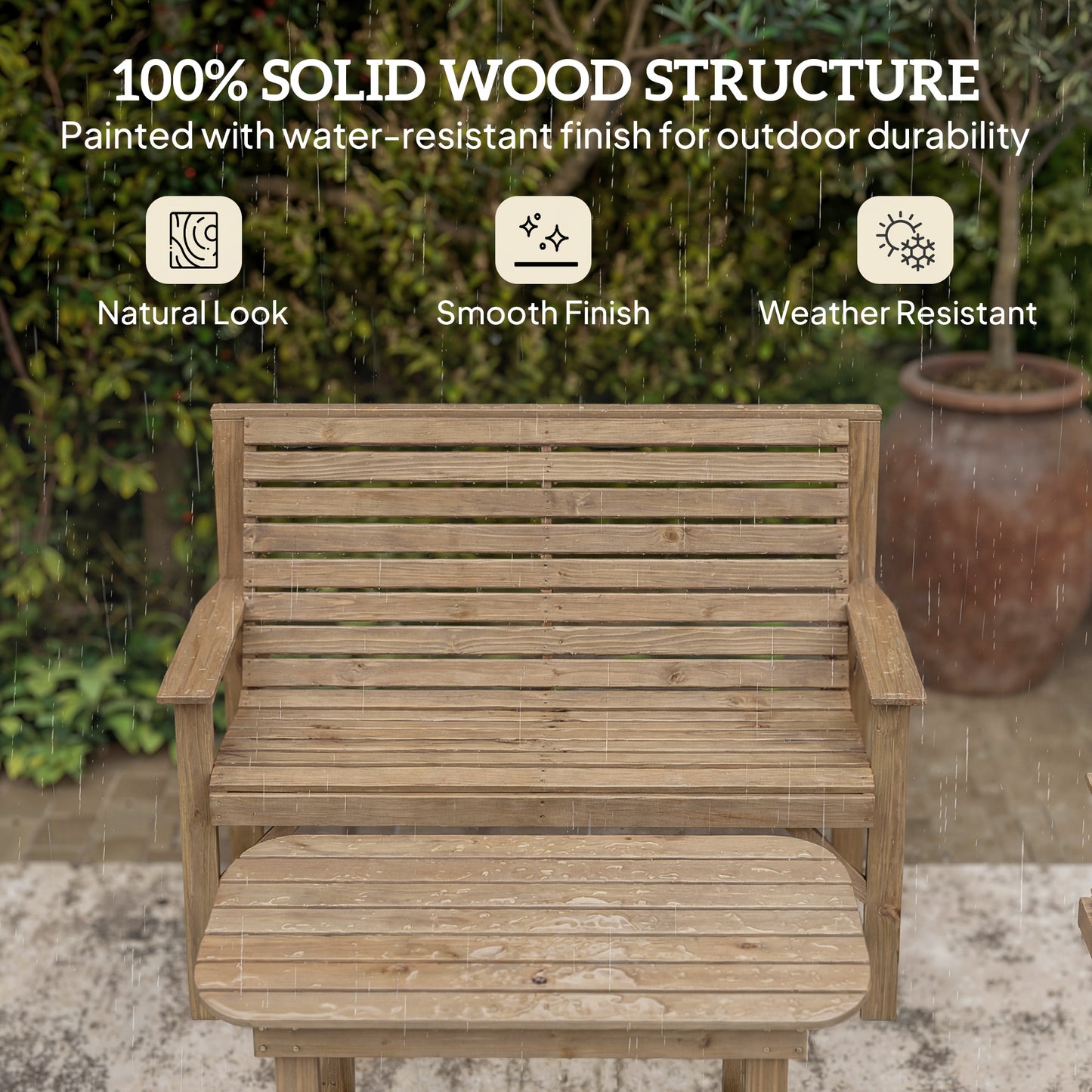 Outsunny 4 Piece Wooden Garden Furniture Set With Two Armchairs Loveseat And Coffee Table Natural Wood Finish