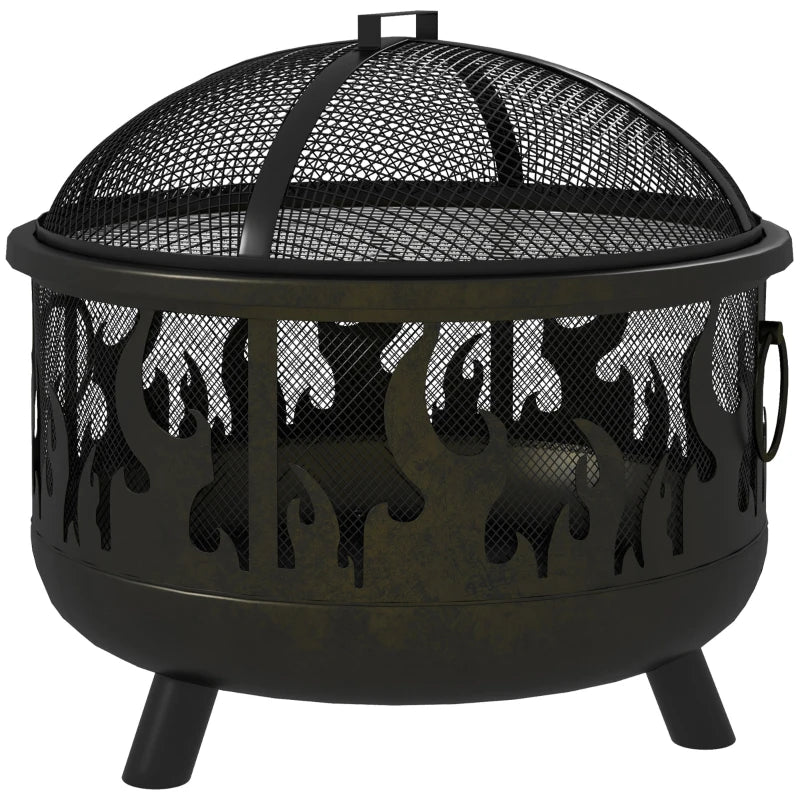 Outsunny Black Steel Fire Pit BBQ with Poker - Multi-Functional Outdoor Fire Feature for Grilling and Entertaining - ALL4U RETAILER LTD