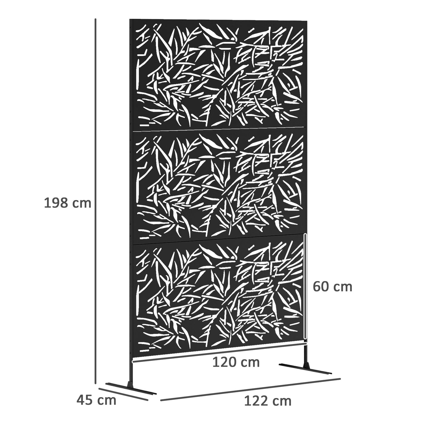 Outsunny 6.5FT Freestanding Garden Privacy Screen With Stand Expansion Screws Bamboo Style Metal Panel Black