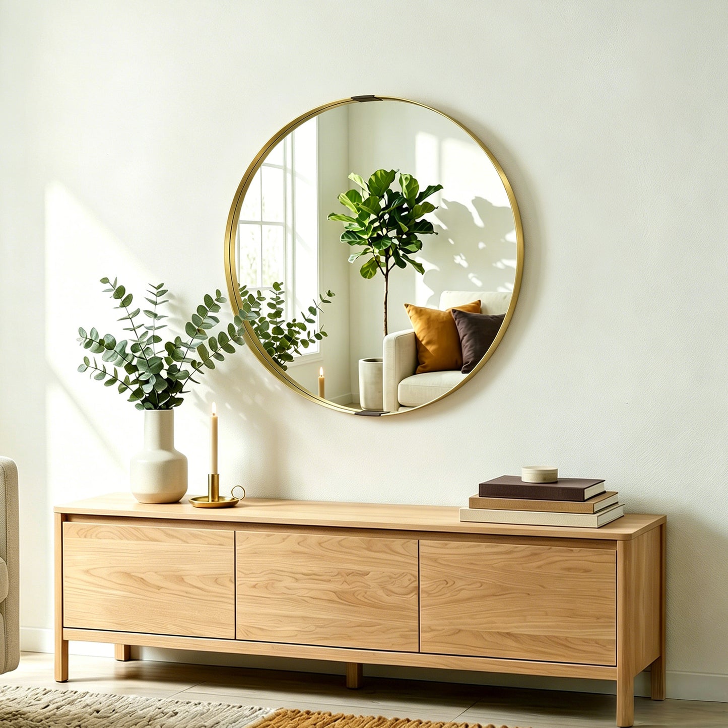 HOMCOM Round Wall Mirror 61 cm Wall Mounted Bathroom Mirror With Tempered Safety Glass And Gold Tone Aluminium Frame