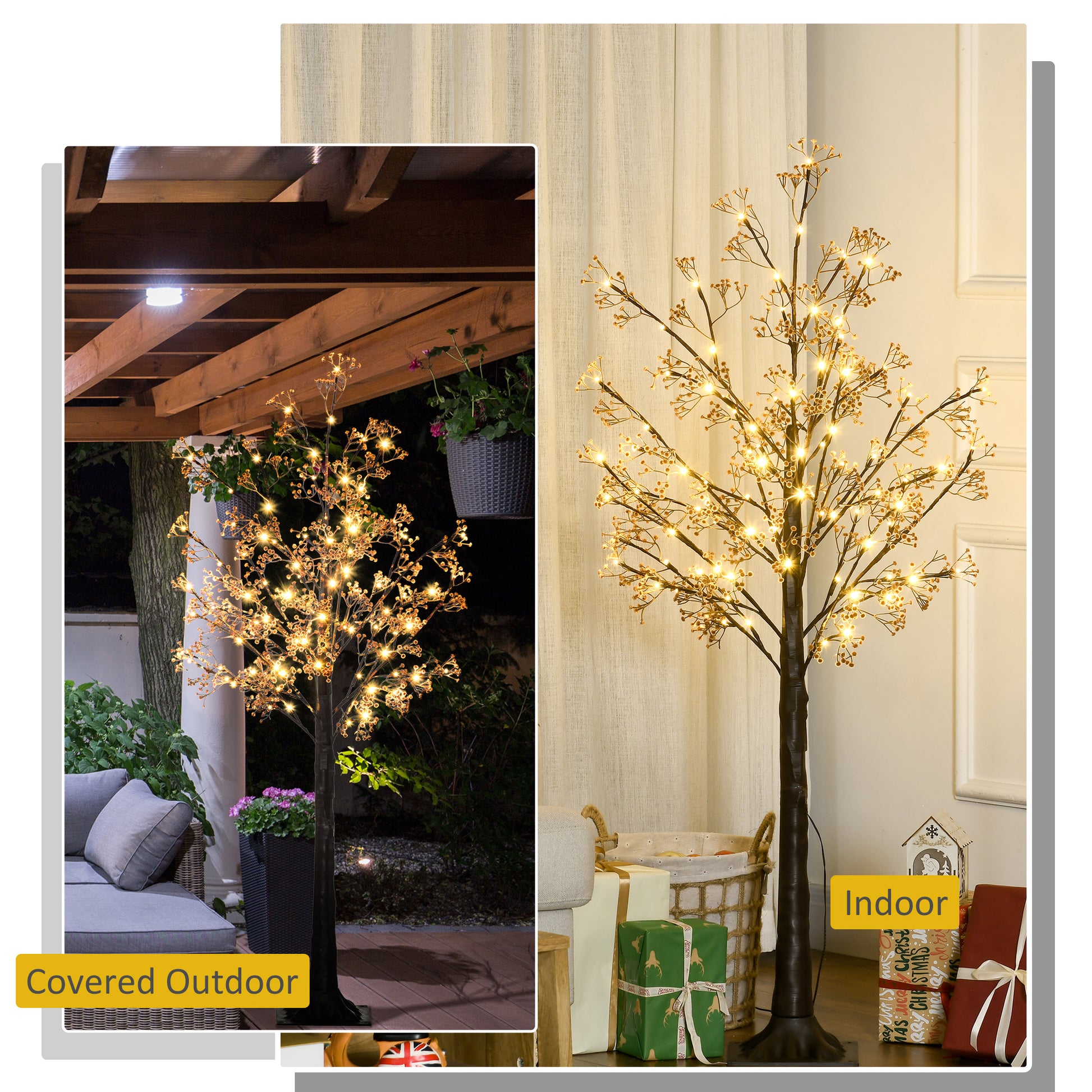 HOMCOM 5ft Prelit Artificial Gypsophila Blossom Tree with 96 Warm White LEDs for Home, Weddings, and Parties - Indoor/Outdoor Decor - ALL4U RETAILER LTD