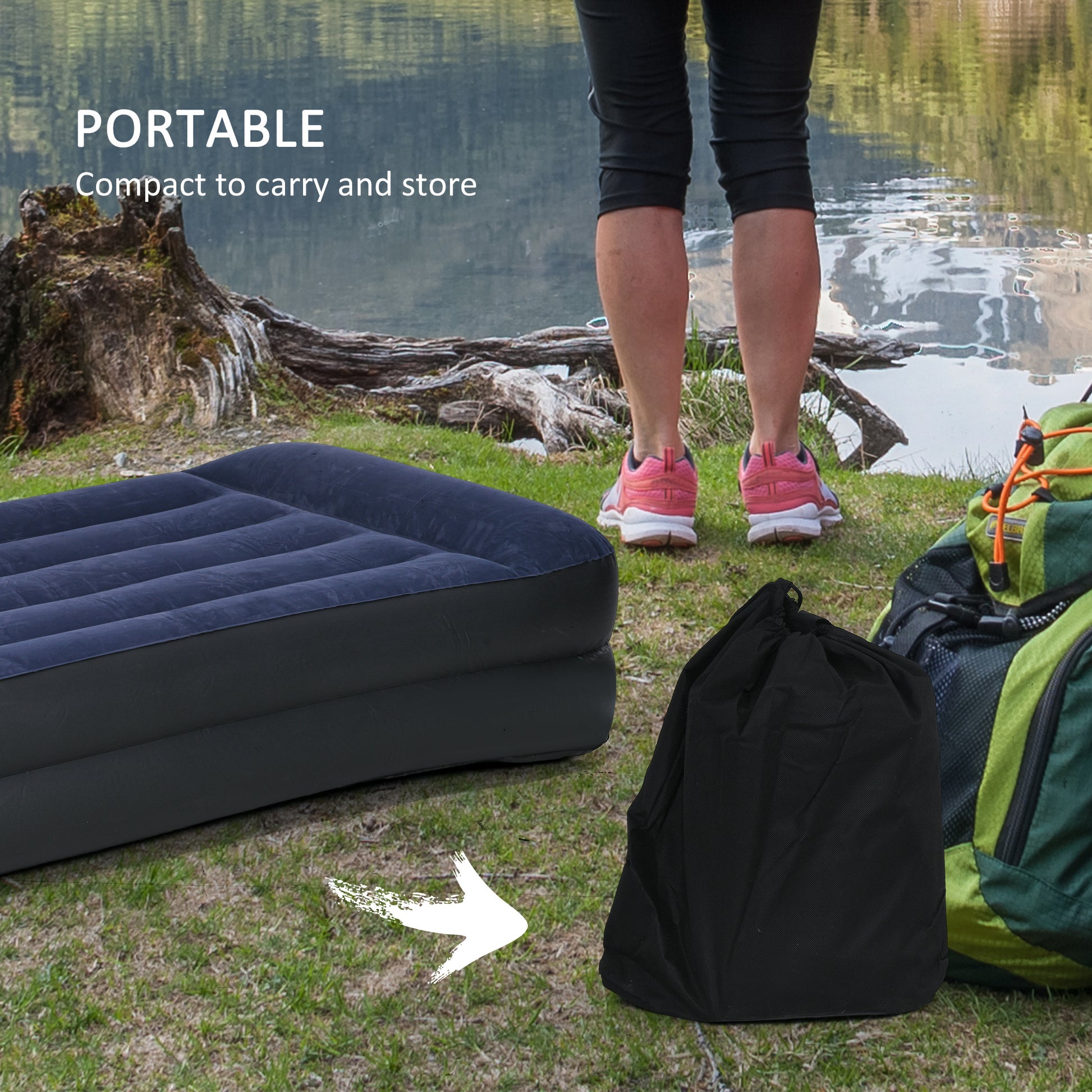 Outsunny Portable Single Air Mattress with Integrated Electric Pump and Carrying Bag - ALL4U RETAILER LTD