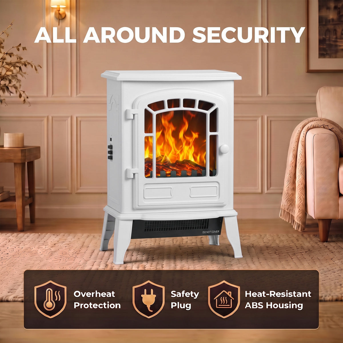 HOMCOM 2000W Freestanding Electric Fireplace With LED Flame And Thermostat White