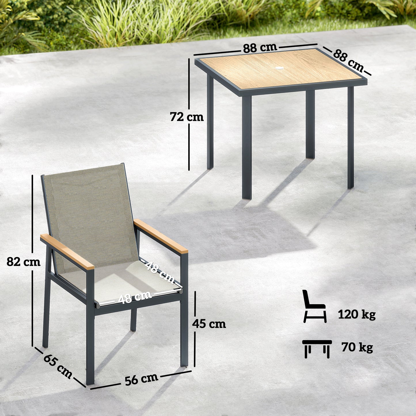 Outsunny Five Piece Metal Outdoor Dining Set With Glass Top Square Table In Khaki