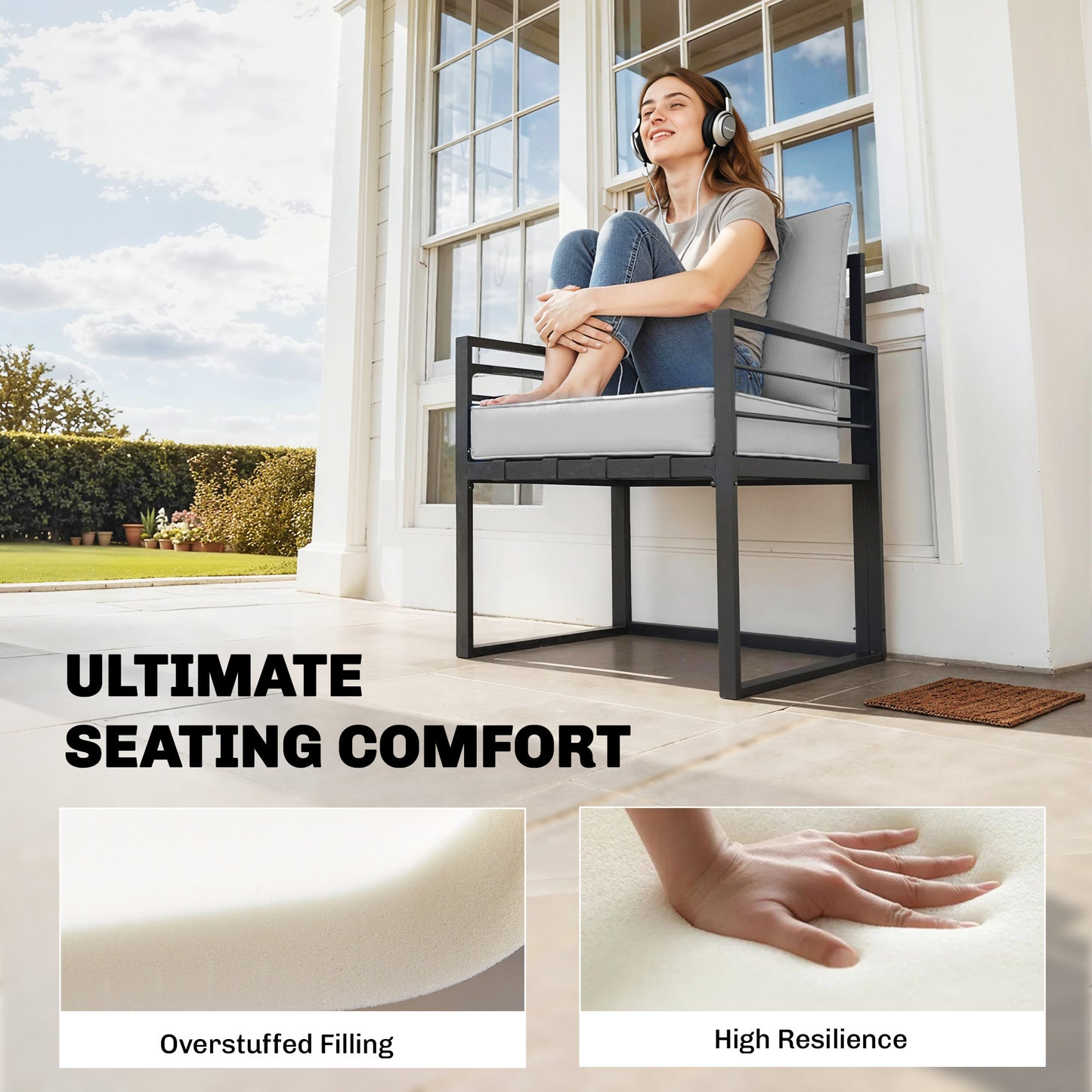 Outsunny Outdoor Seat And Back Replacement Cushion Set 63L X 55W X 15D Cm Patio Deep Seating Chair Fade Resistant Light Grey