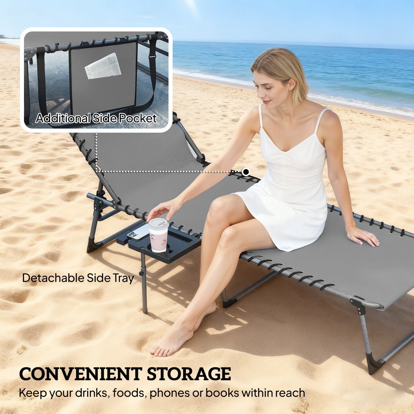 Outsunny Five Position Reclining Sun Loungers Set Of 2 Grey Outdoor Sun Loungers With Removable Pillow