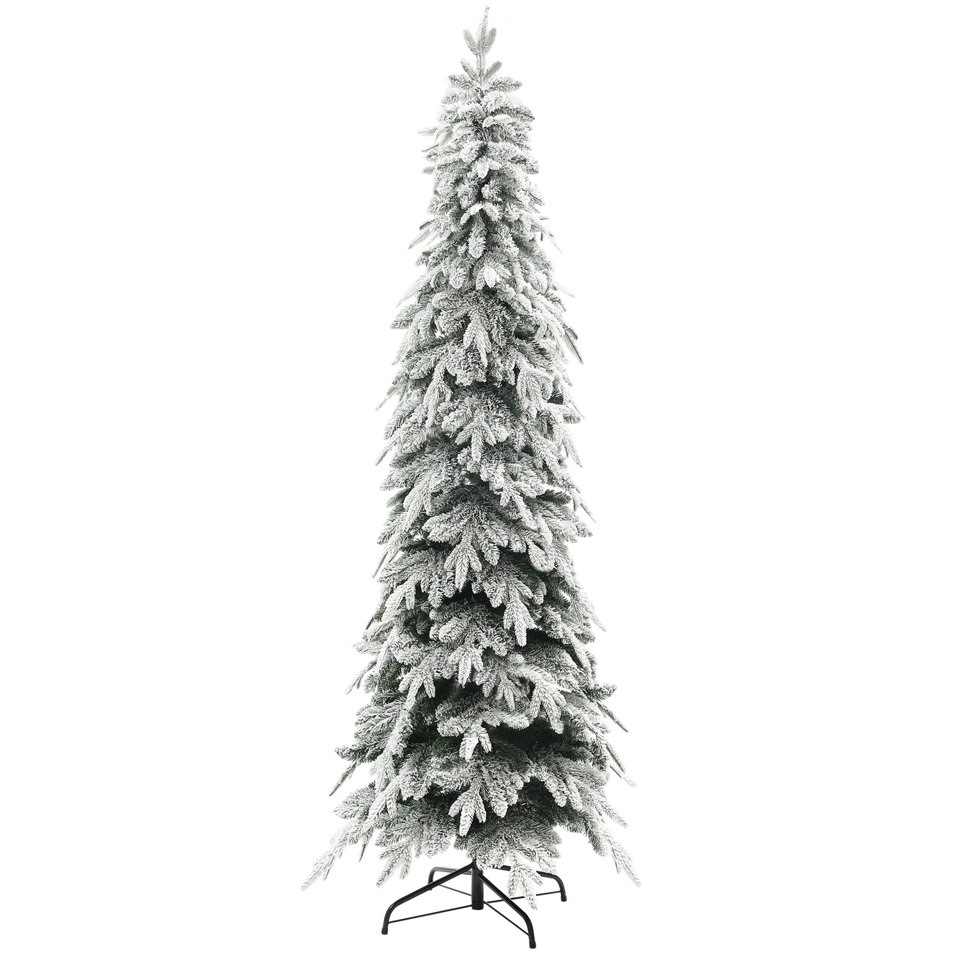 HOMCOM 6ft Snow Flocked Pencil Christmas Tree with Auto Open Branches and Metal Base for Holiday Decor - ALL4U RETAILER LTD