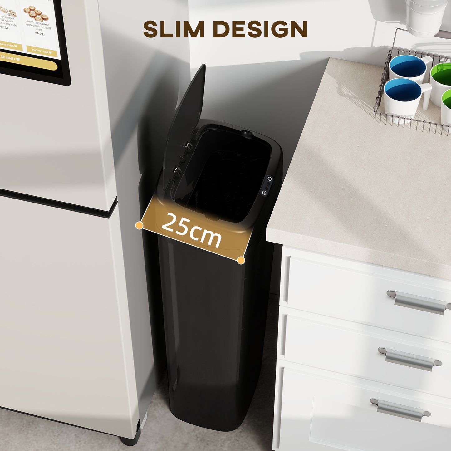HOMCOM 50L Stainless Steel Sensor Bin Black With Auto Open Lid And Manual Stay Open