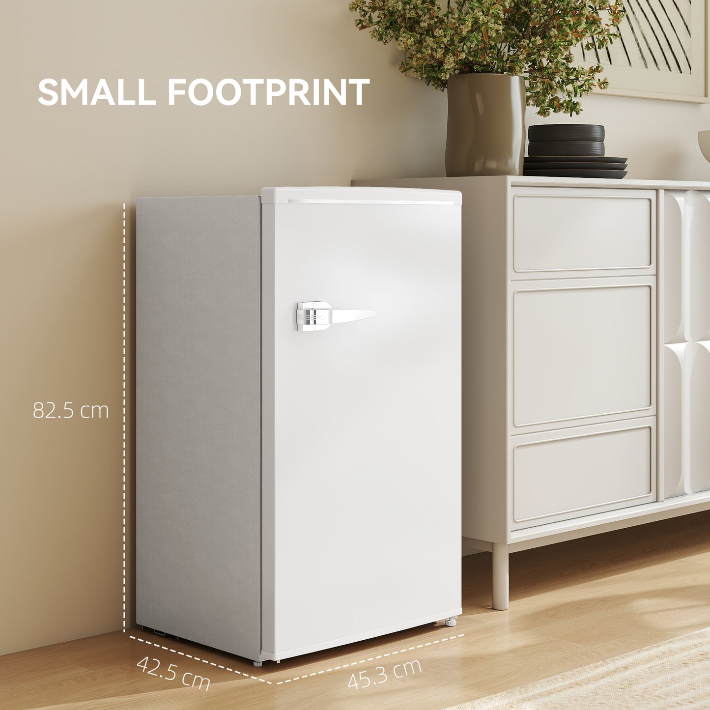 HOMCOM 85L Under Counter Fridge With Chiller Box Small Retro Refrigerator Adjustable Thermostat Glass Shelves White