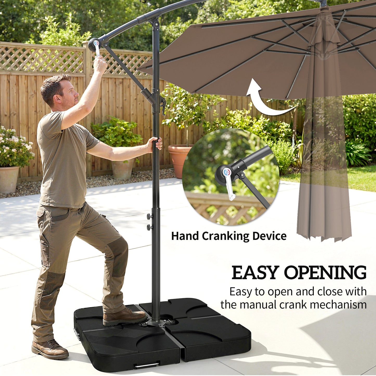 Outsunny 3m Overhanging Cantilever Parasol With Base Weights And Cover Coffee Shade