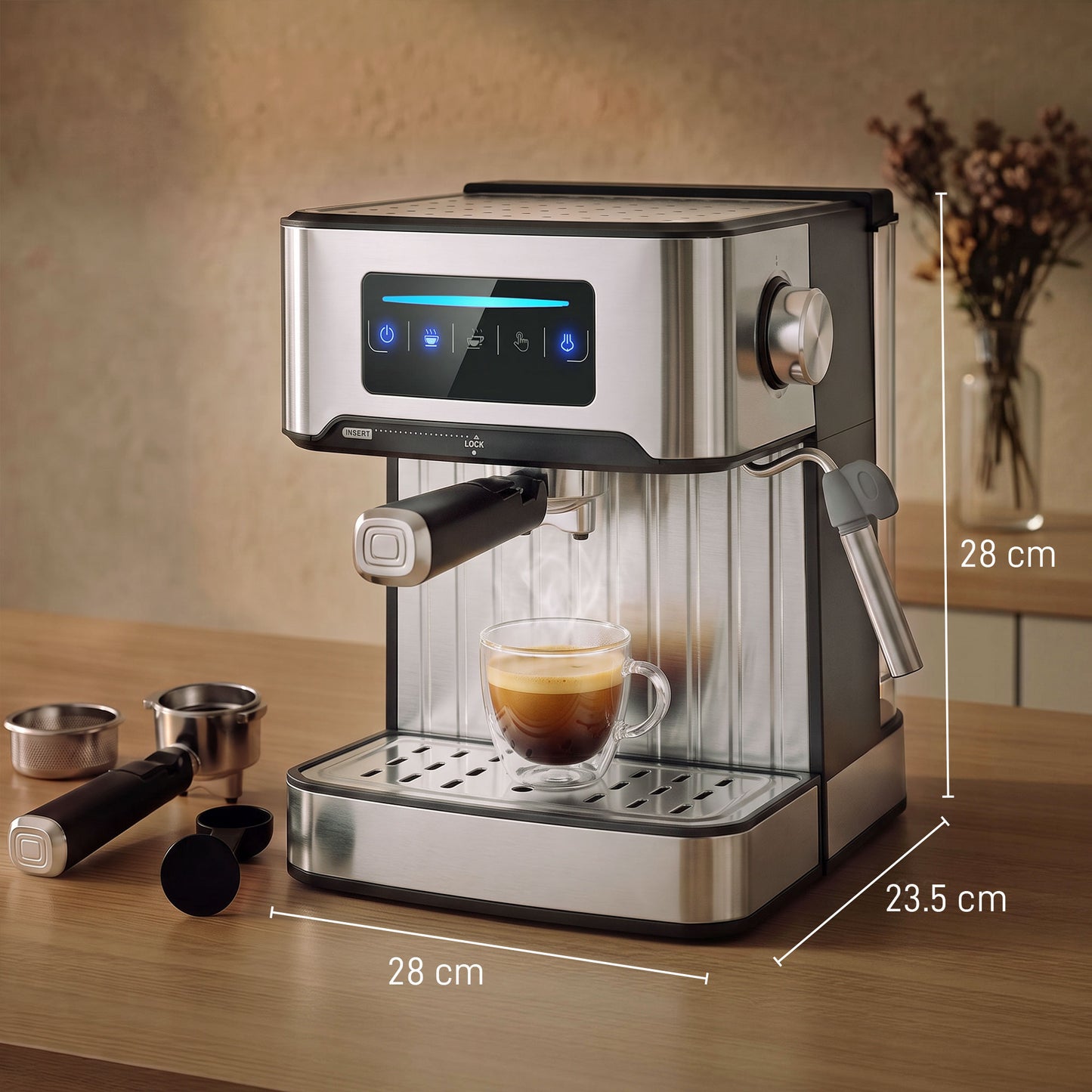 HOMCOM 20-Bar Espresso Machine With Frother Wand And Led Touch Controls