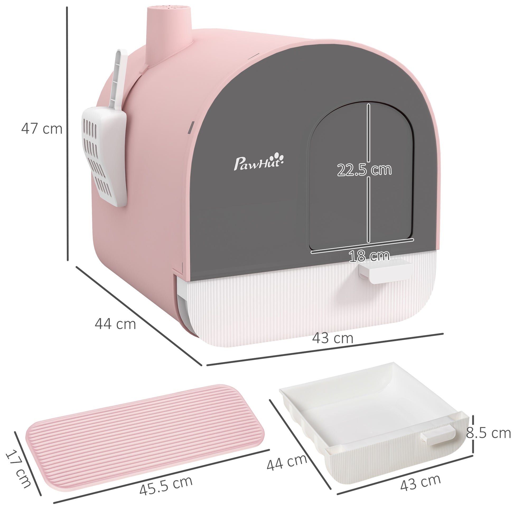 PawHut Enclosed Cat Litter Box with Lid and Scoop - Pink Litter Tray for Kittens - ALL4U RETAILER LTD