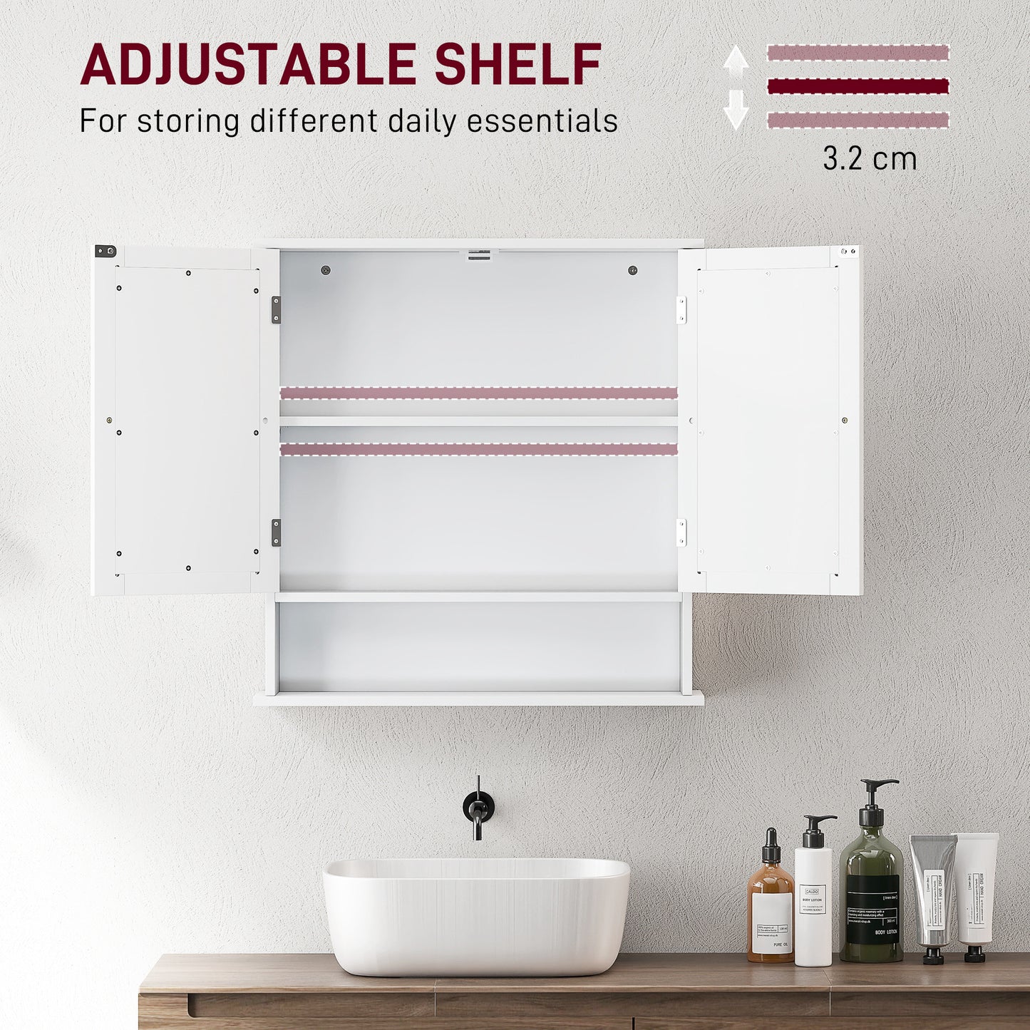 Kleankin White Bathroom Wall Mounted Storage Cabinet With Two Front Mirrors And Adjustable Shelf