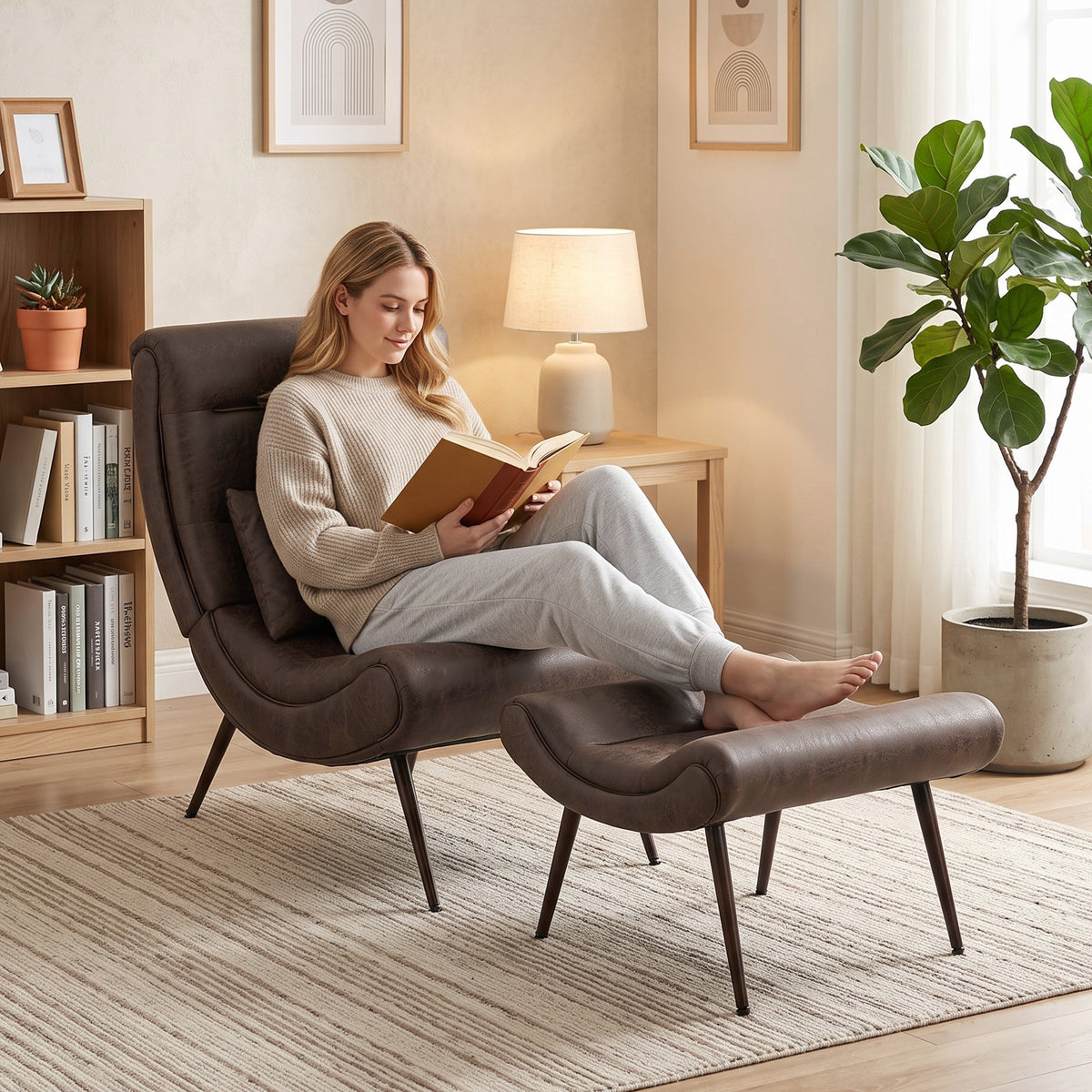 HOMCOM Upholstered Lounge Chair With Footstool And Lumbar Pillow