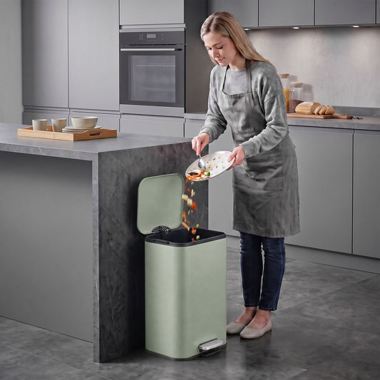 Sage green 20L kitchen pedal bin with open lid and inner liner