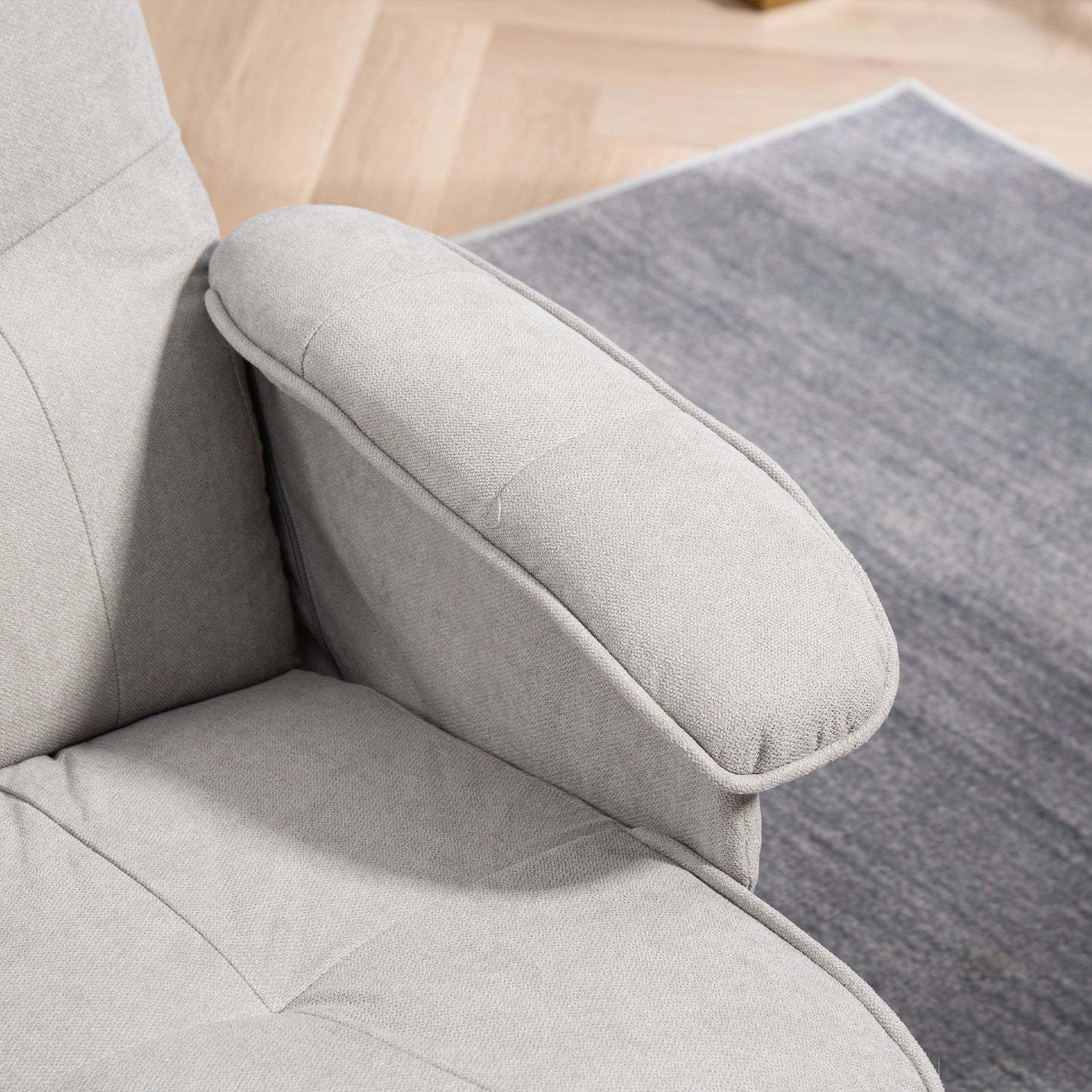 HOMCOM Linen Swivel Recliner Chair With Footstool Ottoman For Living Room Light Grey