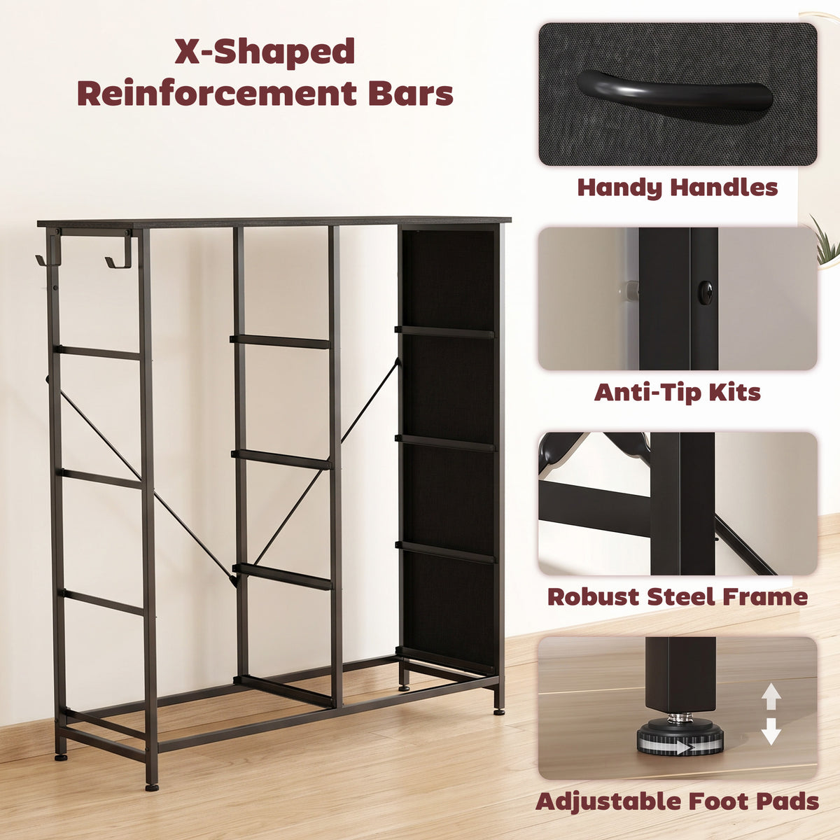 Homcom 8 Drawer Chest Fabric Dresser Steel Frame Bedroom Storage Black