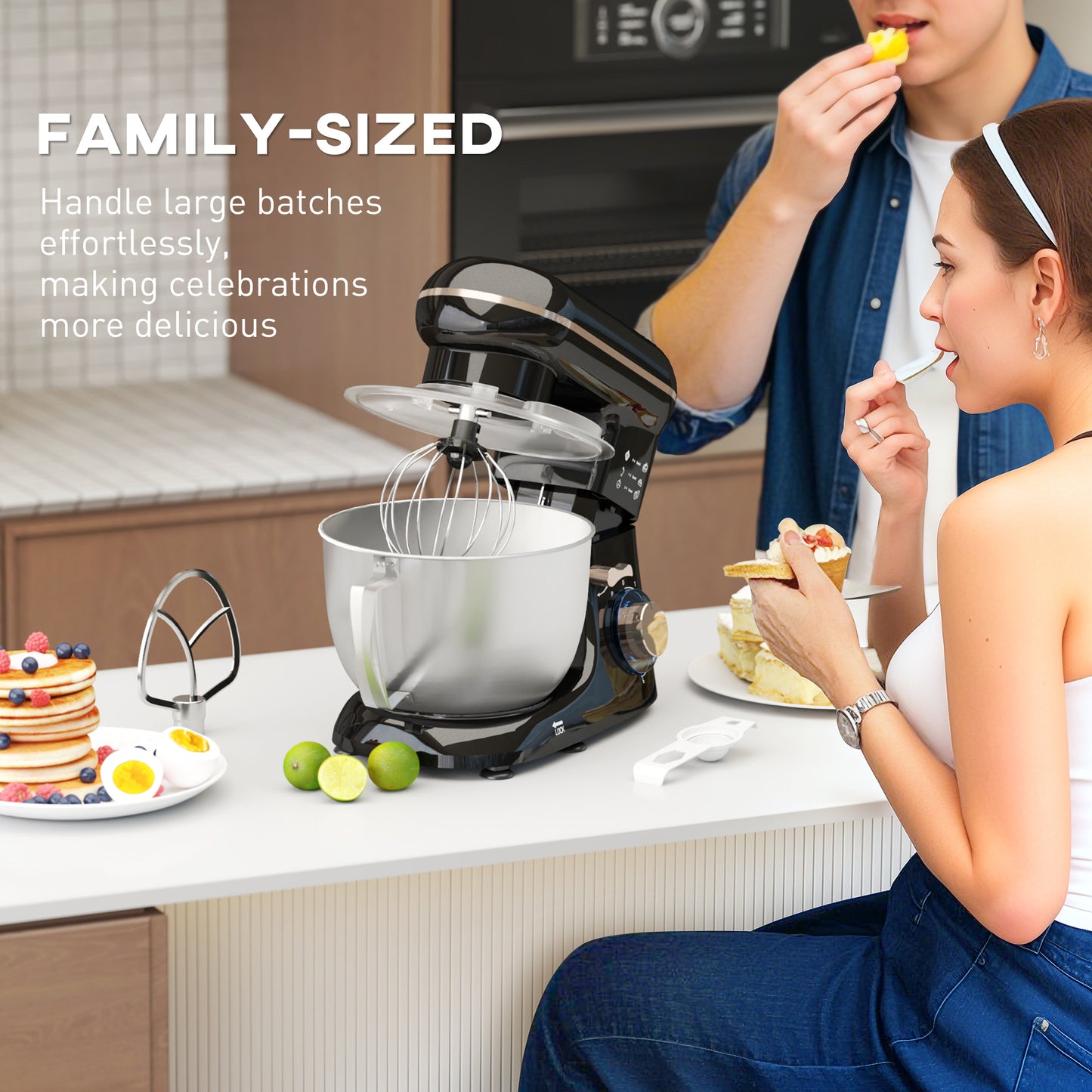 HOMCOM 1300W Kitchen Stand Mixer With Stainless Steel Bowl Six Speeds Pulsation Whisk Dough Hook Beater Included Black