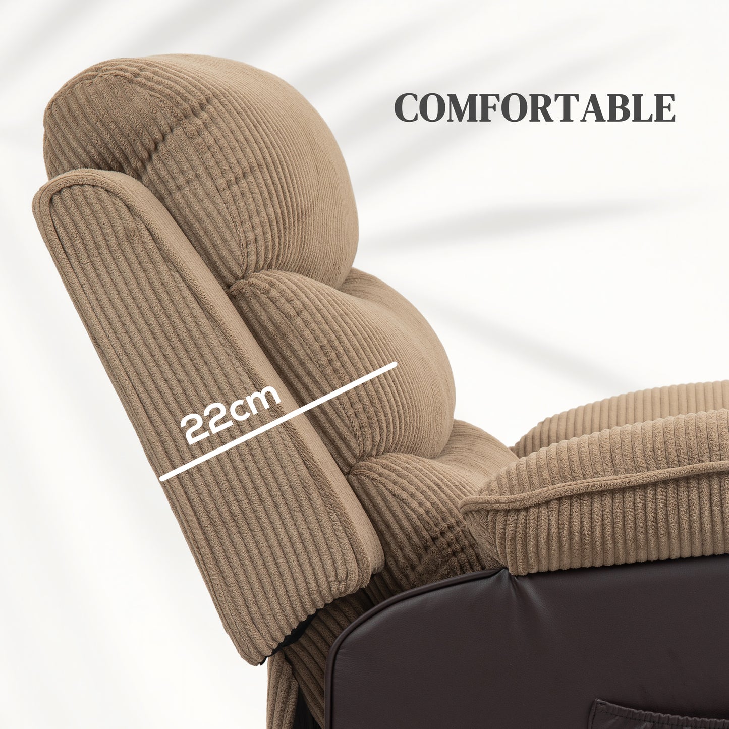 HOMCOM Overstuffed Corduroy Electric Lift Recliner Chair With USB Port And 45 Degree Recline Footrest Brown