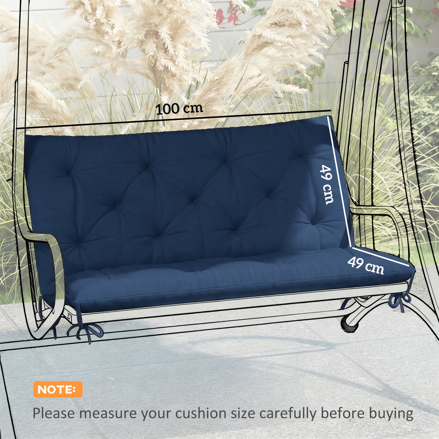 Outsunny 2 Seater Bench Pad Garden Chair Cushion With Back And Ties Indoor Outdoor 98 By 100 Centimeters Dark Blue