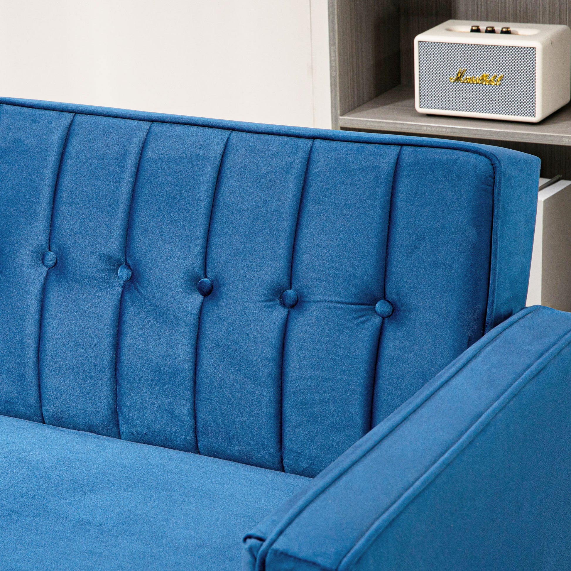 HOMCOM Stylish Convertible Sofa Bed with Velvet Finish and Adjustable Backrest, Compact Loveseat in Blue - ALL4U RETAILER LTD