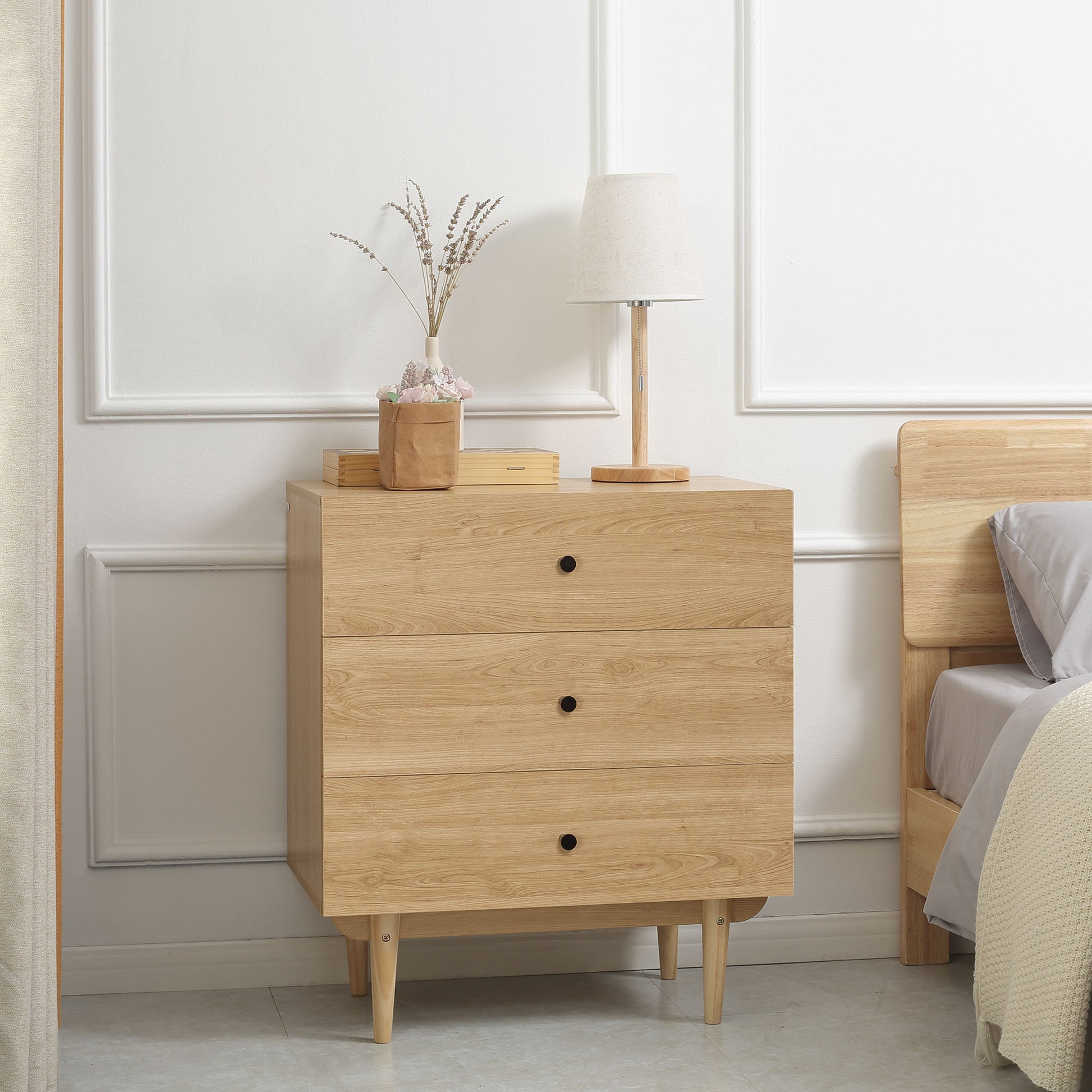 HOMCOM 3-Drawer Storage Chest with Wood Legs for Bedroom and Living Room, Natural Finish - ALL4U RETAILER LTD