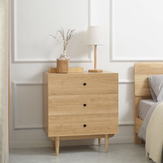 HOMCOM 3-Drawer Storage Chest with Wood Legs for Bedroom and Living Room, Natural Finish - ALL4U RETAILER LTD