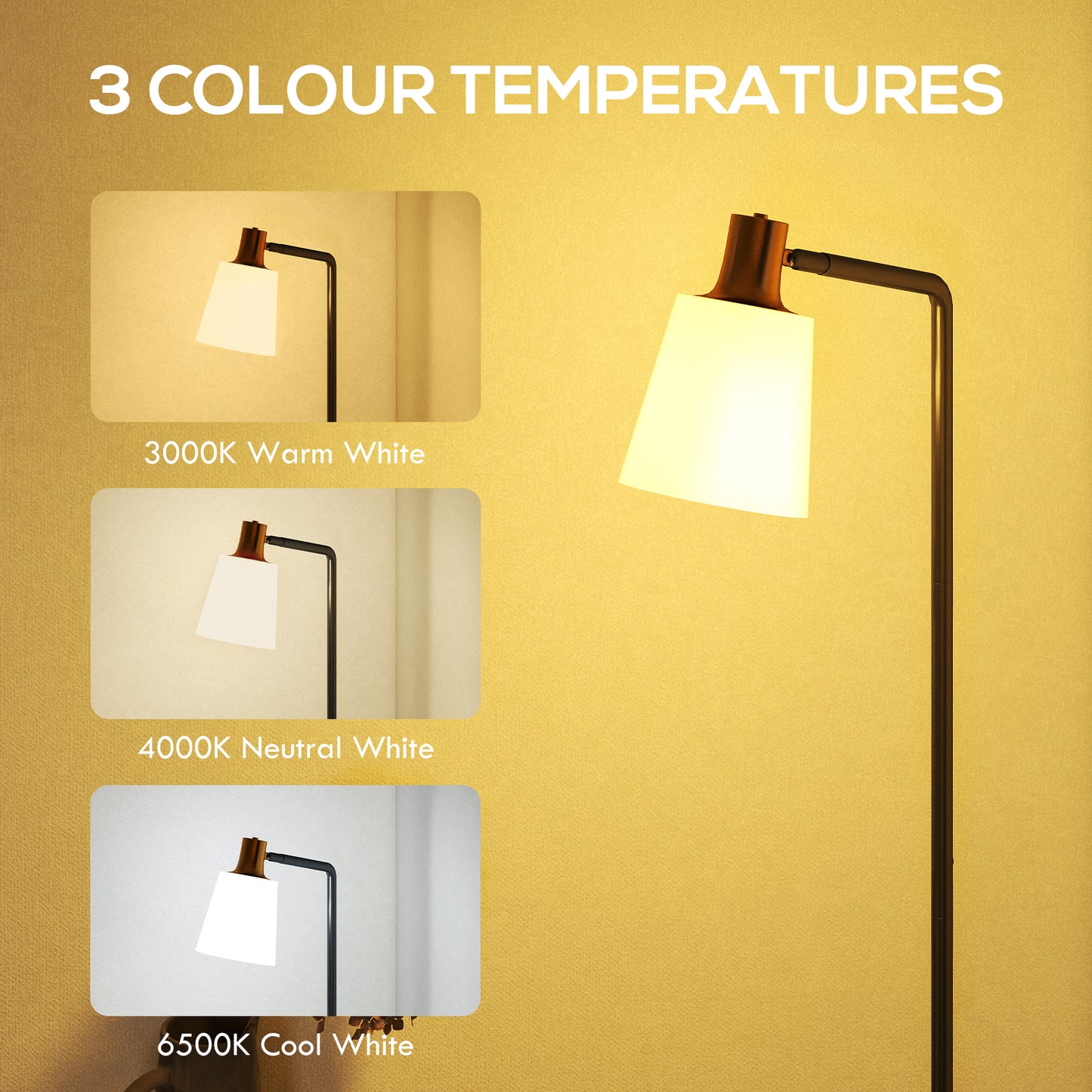 HOMCOM Floor Lamp With 350 Degree Rotatable Head And 3 Color Temperatures 3000K 4000K 6500K Living Room Black