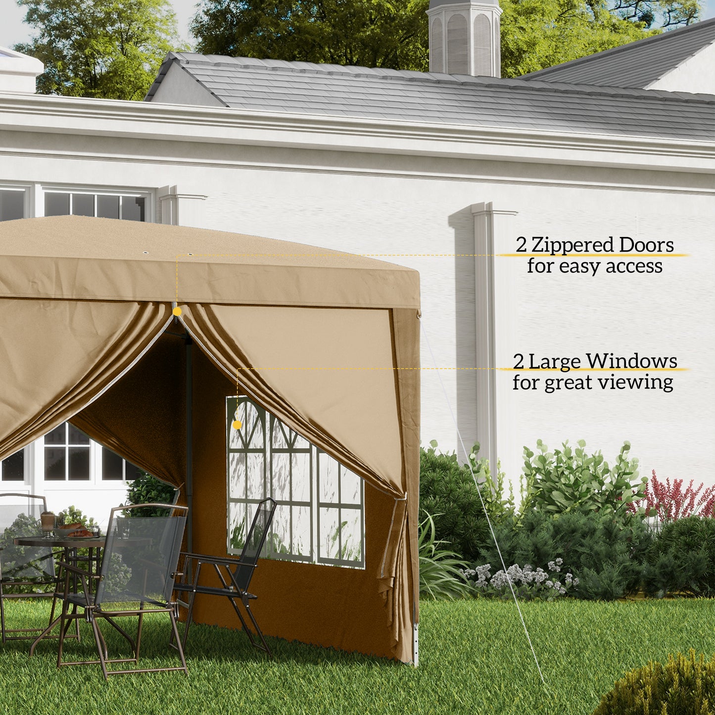 Outsunny 3x3m Pop Up Gazebo Khaki With Removable Walls Weather Resistant Canopy For Outdoor Events