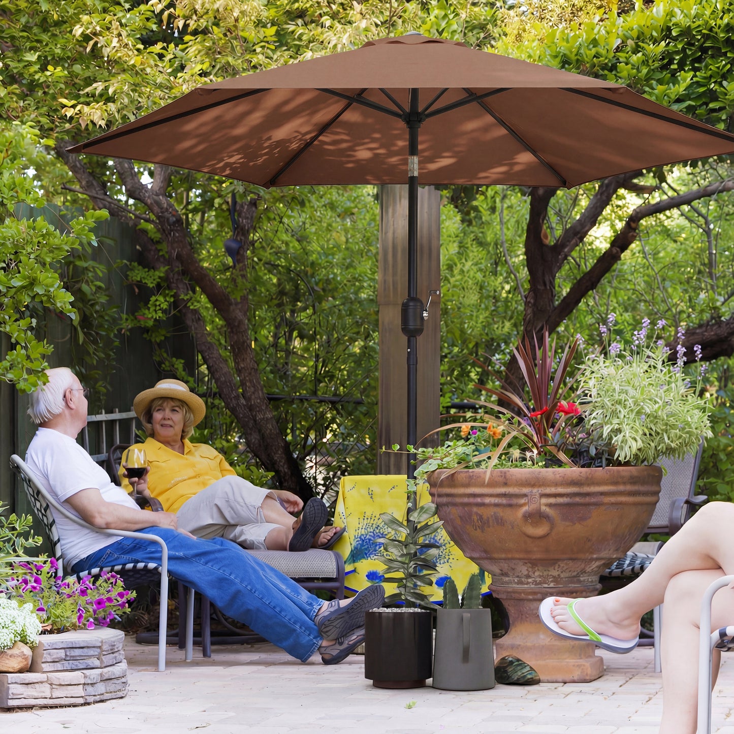 Outsunny 2.6m Garden Parasol Umbrella With Aluminium Pole Tilt And Crank Vent Outdoor Patio Coffee