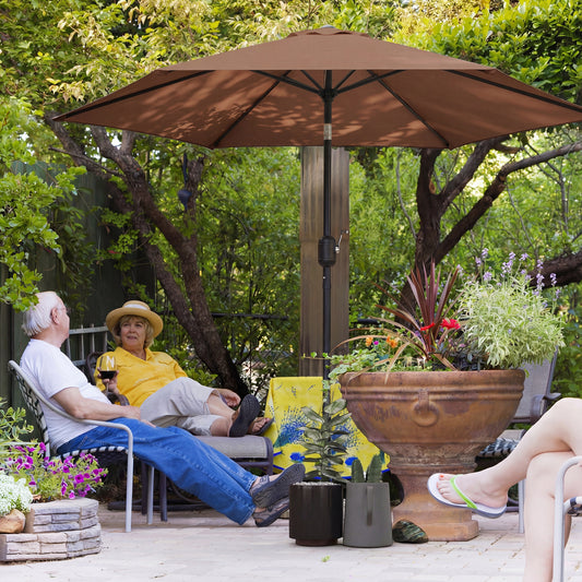 Outsunny 2.6m Garden Parasol Umbrella With Aluminium Pole Tilt And Crank Vent Outdoor Patio Coffee