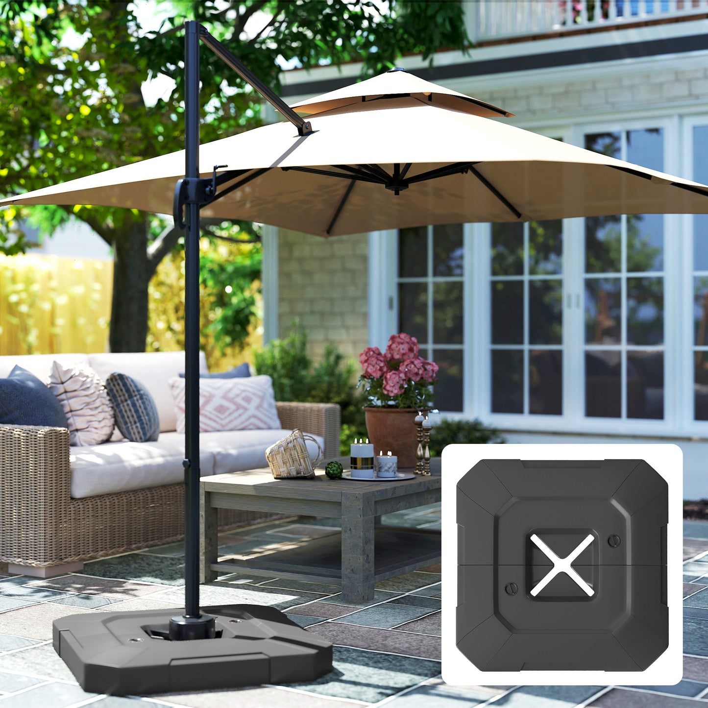Outsunny 2 Pack Cantilever Umbrella Base Weights for Parasol Cross Bases, 80 Kg Water or 105 Kg Sand Mix, Black