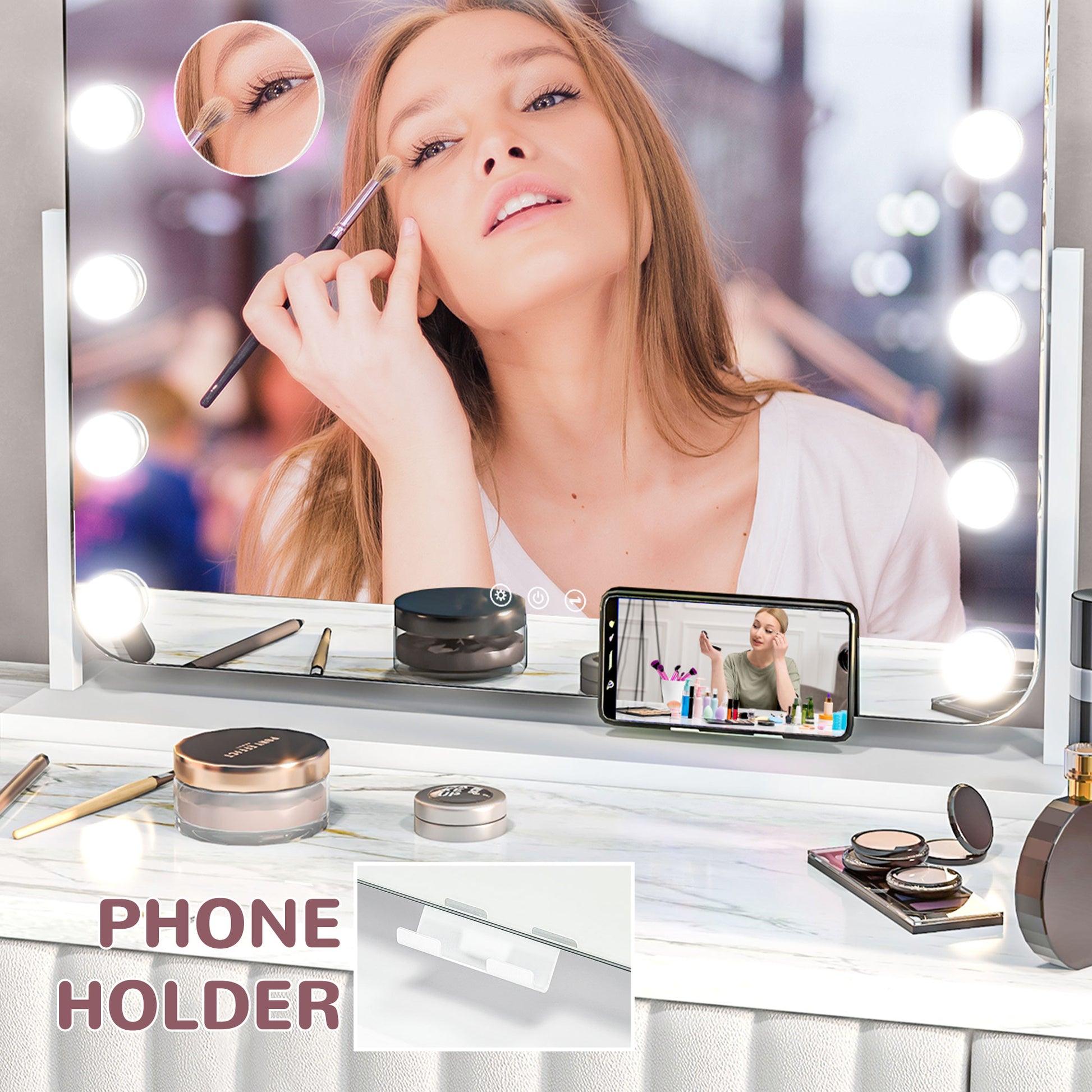 HOMCOM Illuminated Hollywood Style Vanity Mirror with USB Charging, 14 LED Bulbs, 3 Lighting Modes, and 10X Magnification - ALL4U RETAILER LTD