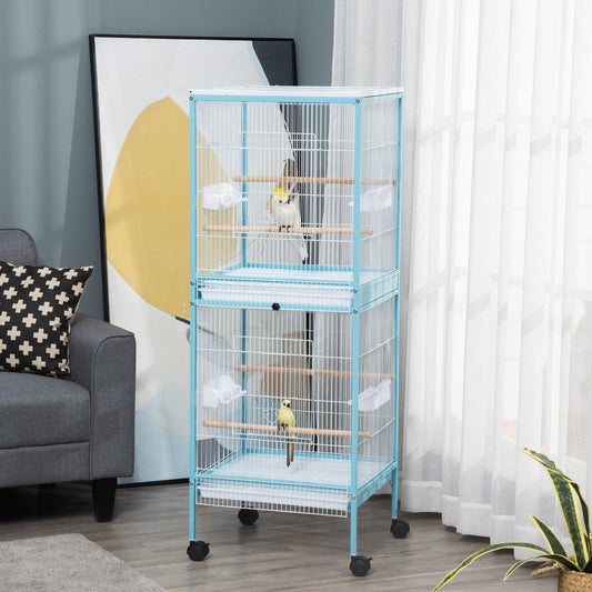 PawHut 2-In-1 Large Bird Cage Aviary with Wheels and Perch - ALL4U RETAILER LTD