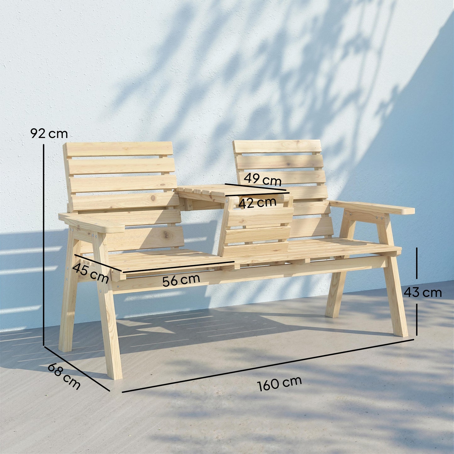 Outsunny Convertible Fir Wood Garden Bench 2 To 3 Seater With Table Natural Wood Finish