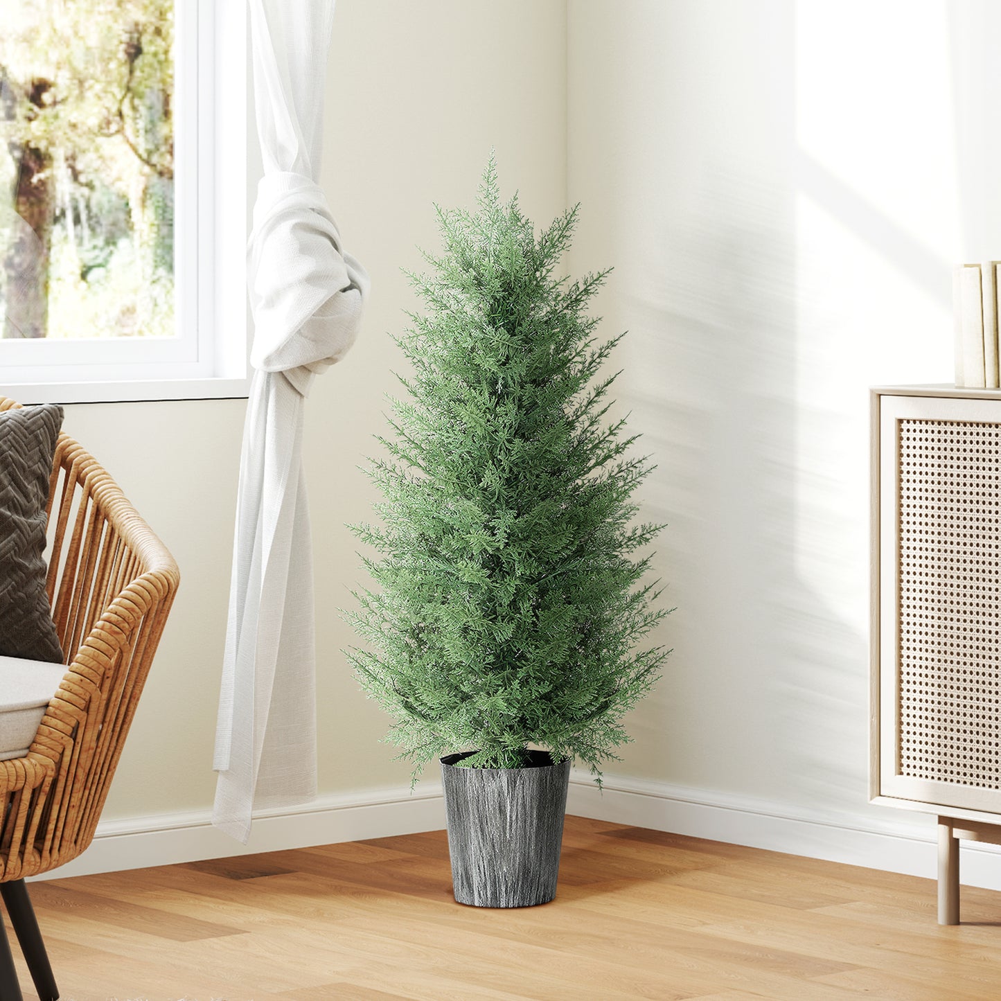 HOMCOM 90cm Artificial Cypress Trees Set Of 2 With Decorative Pots UV Resistant Indoor Outdoor Decor Green