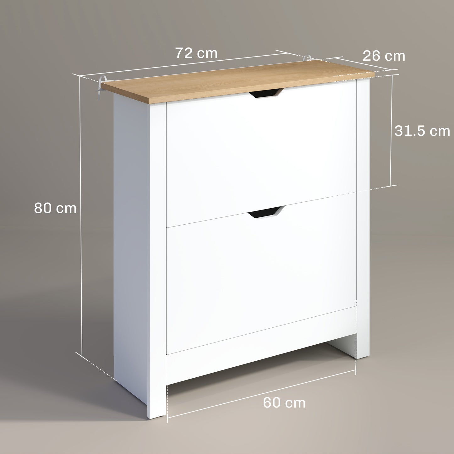 HOMCOM Slim Shoe Cabinet Narrow Cupboard With 2 Flip Drawers Adjustable Shelves For 12 Pairs High Gloss White