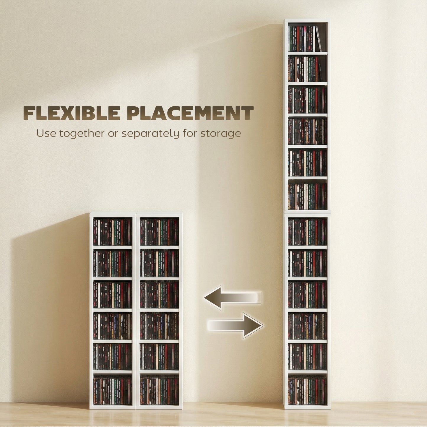 HOMCOM Set Of 2 CD Media Display Shelf Units With Adjustable Shelves High Gloss White Holds Up To 102 CDs