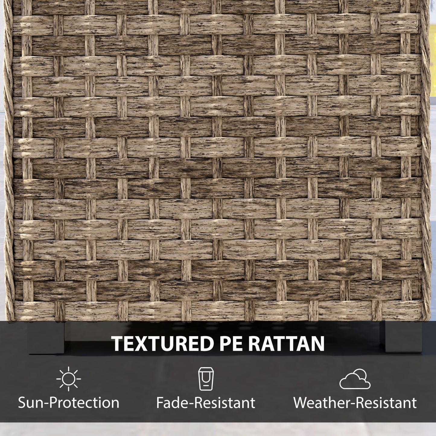 Outsunny Outdoor Coffee Table With Two Tier Storage Shelf In PE Rattan Light Brown Slatted Top And Foot Pads
