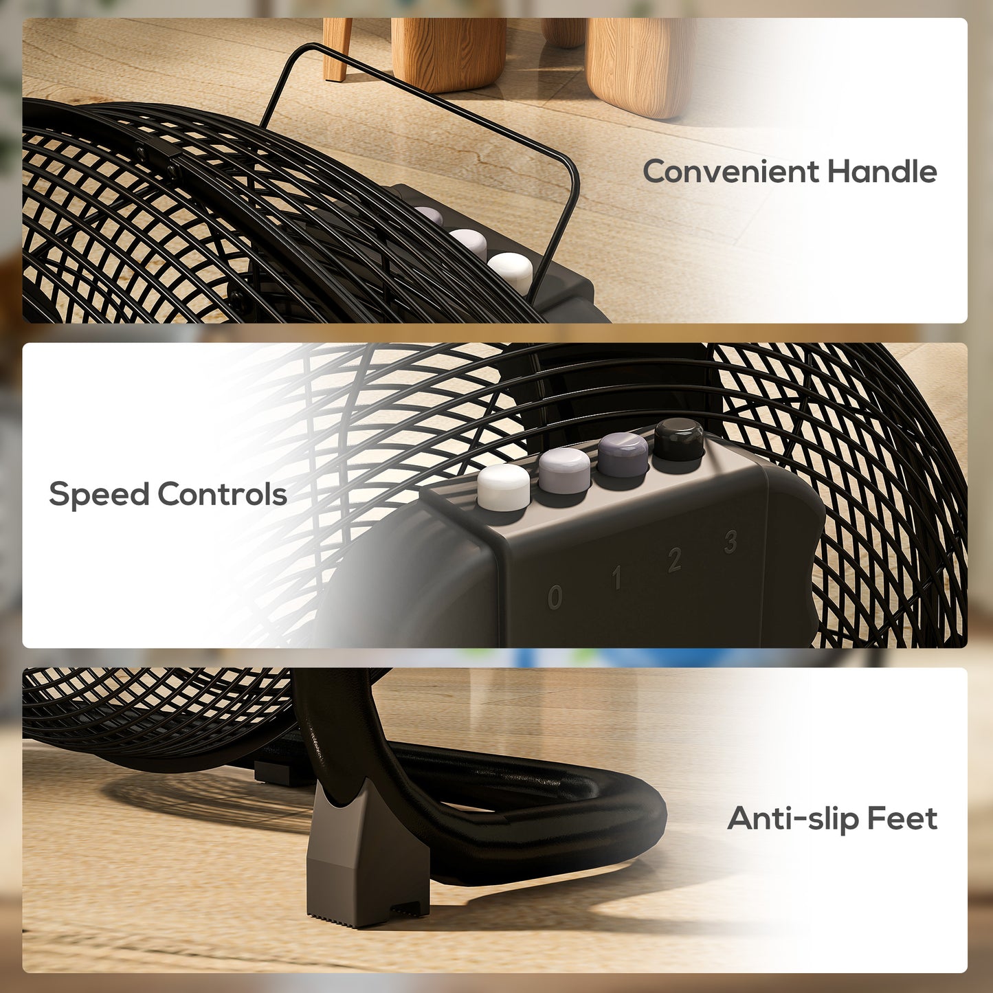 HOMCOM 20 Inch Metal Floor Fan With Tilting Head High Velocity 3 Speed Portable Gym Fan For Home Office Black